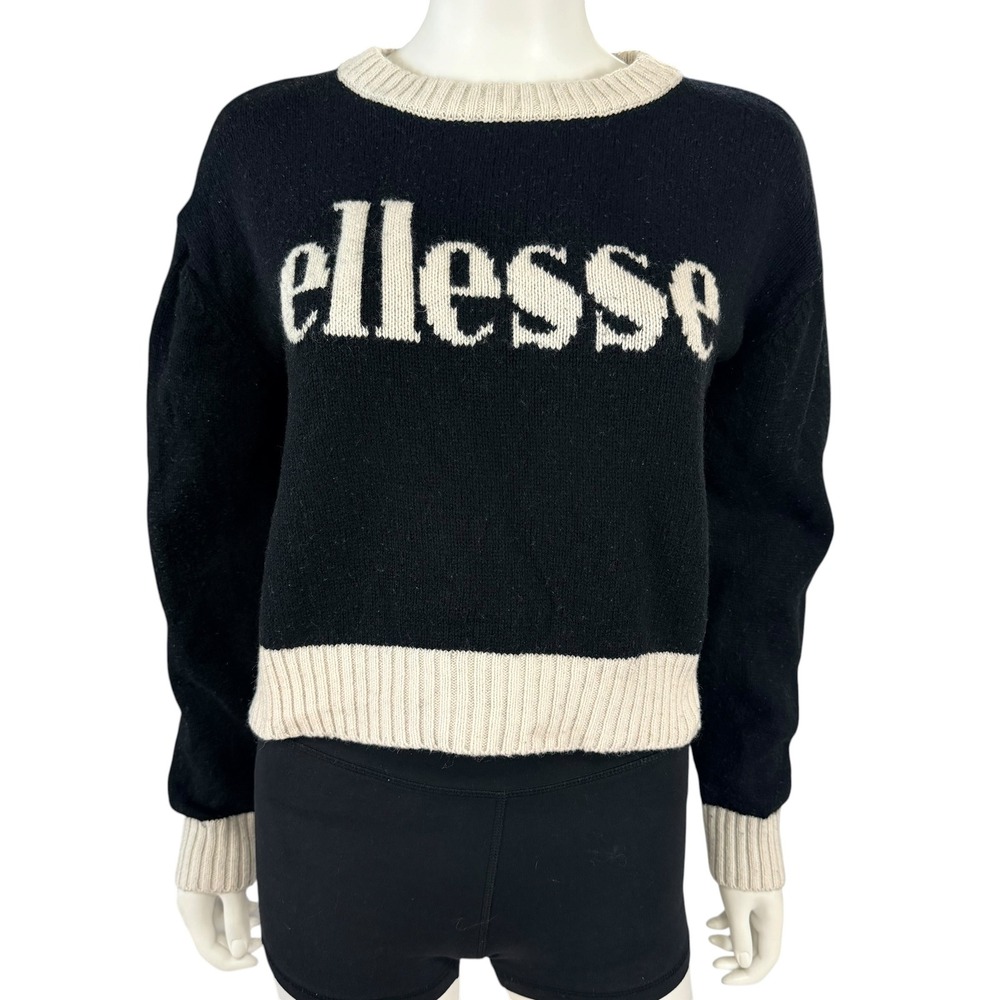 Ellesse Womens Crop Knit Sweater Merino Wool Blend Logo Crewneck Y2K Retro S